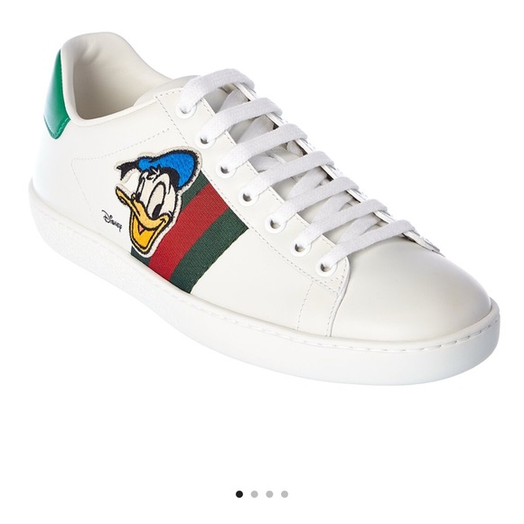 Donald Duck Gucci White and Green Sneakers with Striped Detail - Picture 1 of 4